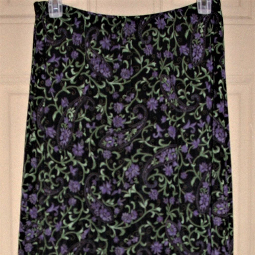 VE VE Collection VIKKI VI Floral Skirt ~ Purple & Green on Black ~ Plus 1X